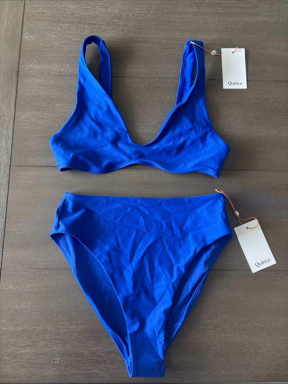 NWT Quince Women's Royal Blue V-Neck Bikini Set